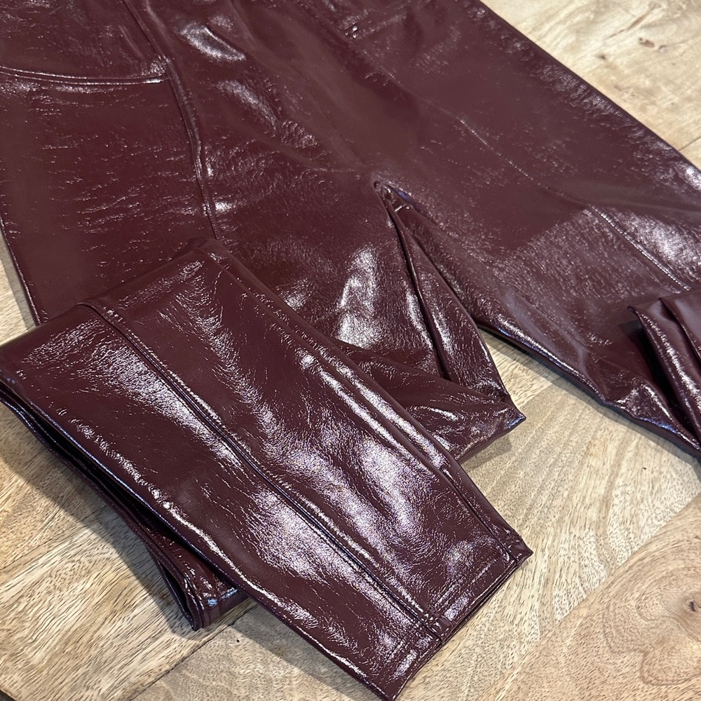 SPANX Shiny Burgundy Faux Leather Leggings - Picture 4 of 17
